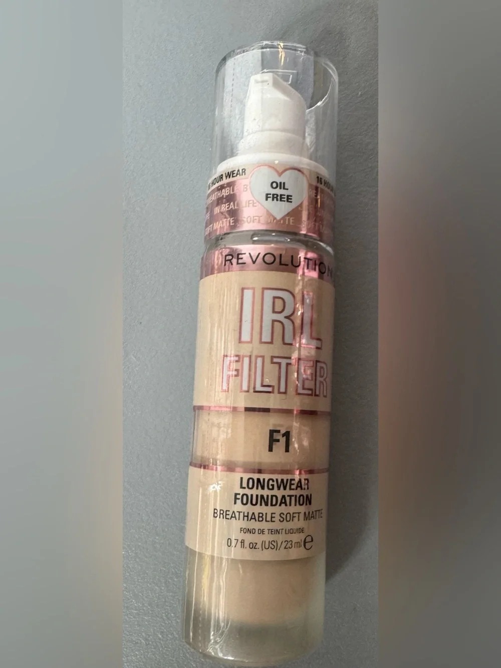 Revolution makeup IRL Filter Longwear Foundation F1 Beige with Rose Gold Accents